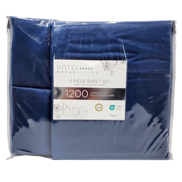 Hotel Royal Living Twin Navy Blue Sheet Set x4 1200 Thread Count Egyptian Cotton - Picture 6 of 8